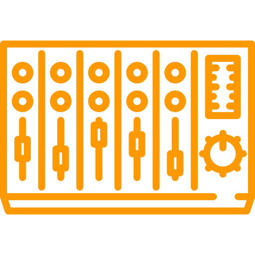 Icône représentant une console de mixage audio avec curseurs et boutons, symbolisant le réglage du son et du mixage audio