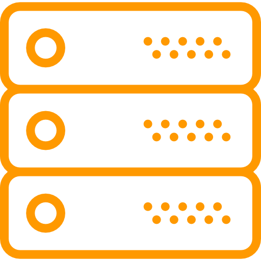 Icône représentant un serveur informatique avec des unités empilées, symbolisant le stockage ou l’hébergement de données
